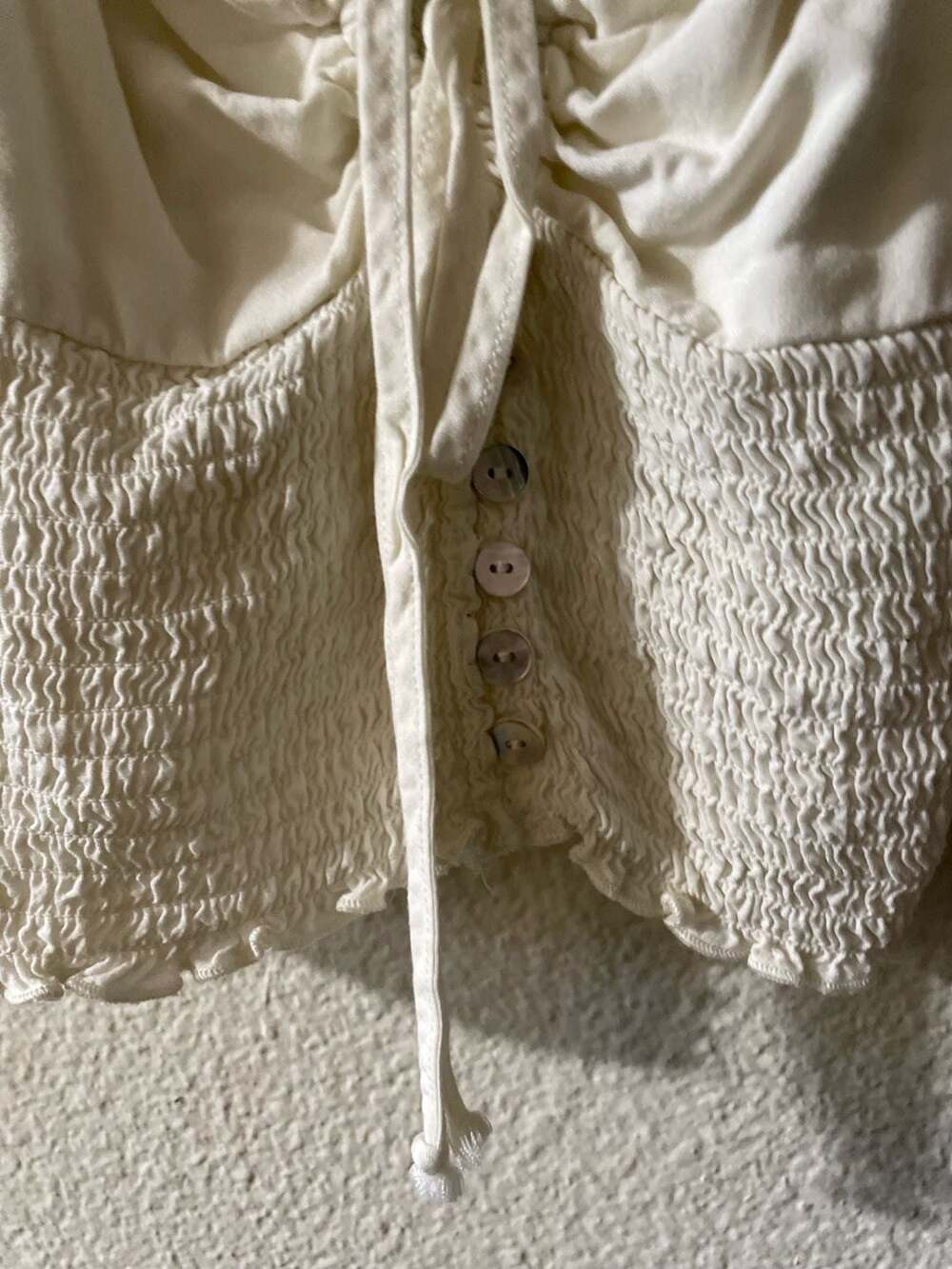 Wild Fable White Flutter Ruffle Strap Smocked Tie-Front Crop Top - Picture 4 of 5